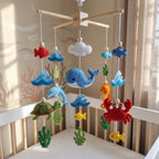 Handmade Felt Ocean Animal Baby Mobile – Whale, Turtle, Dolphin & Crab Nursery Decor