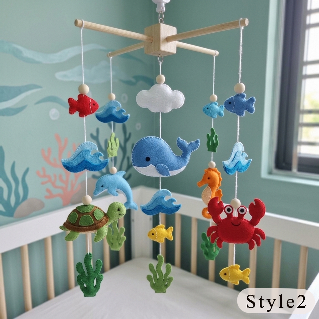 Handmade Felt Ocean Animal Baby Mobile – Whale, Turtle, Dolphin & Crab Nursery Decor