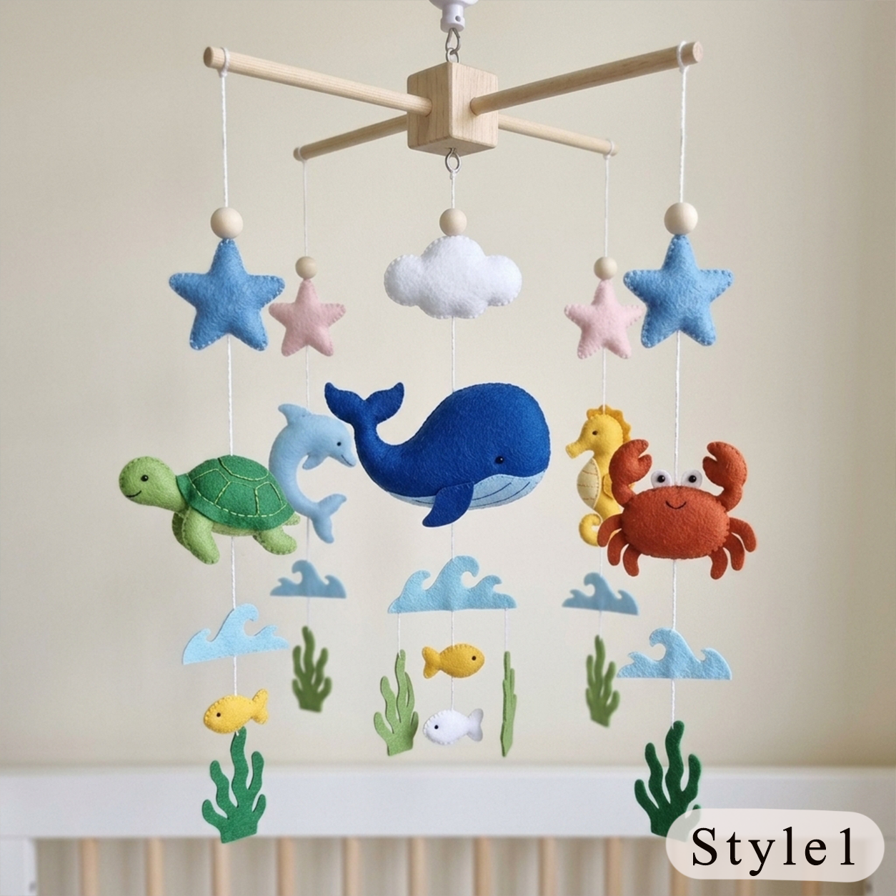Handmade Felt Ocean Animal Baby Mobile – Whale, Turtle, Dolphin & Crab Nursery Decor