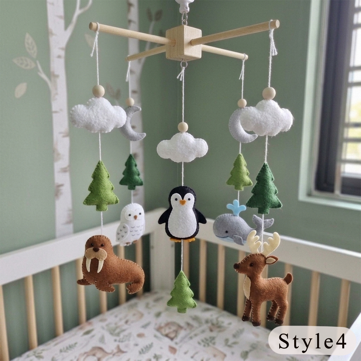 Handmade Felt Arctic Baby Mobile – Winter Nursery Crib Decor