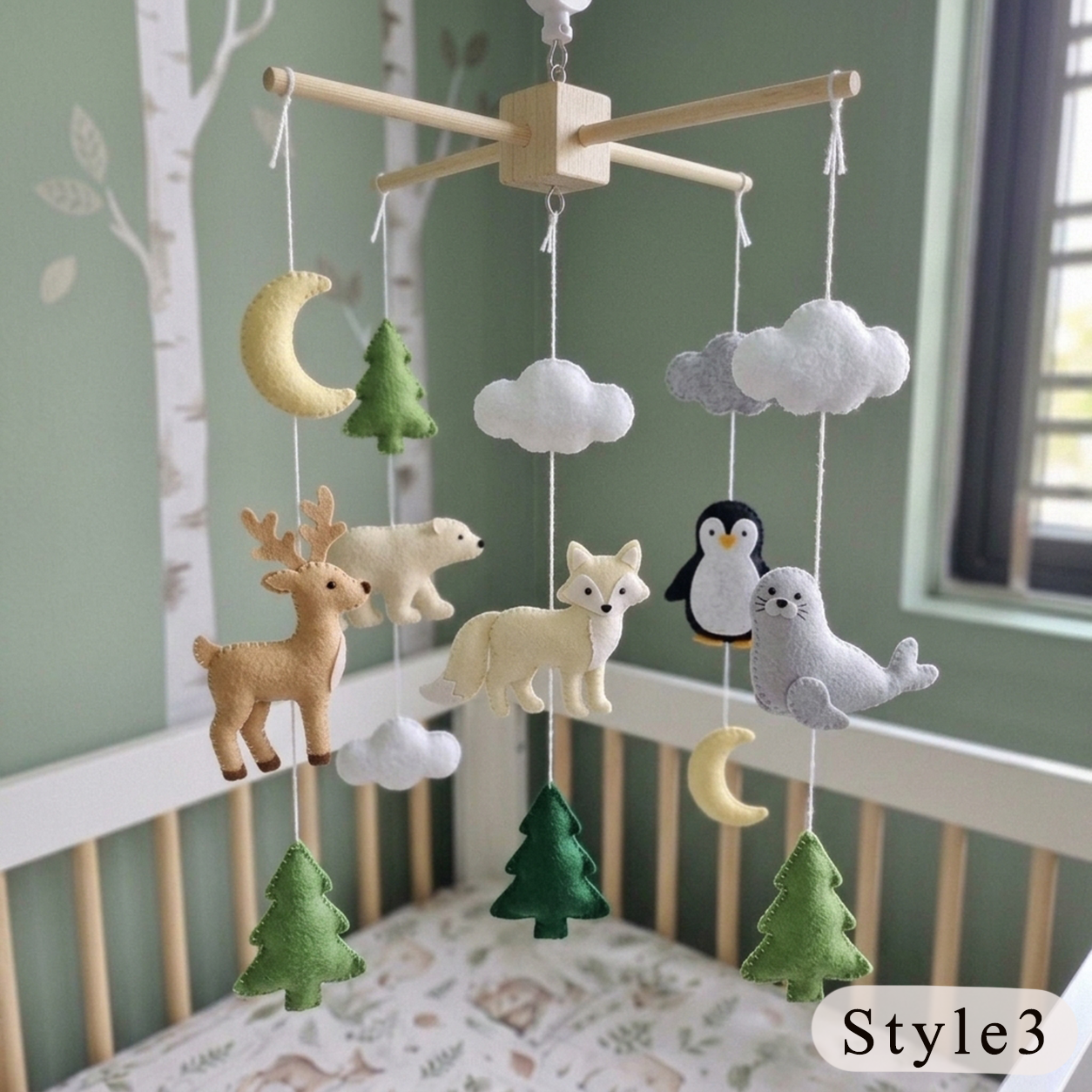 Handmade Felt Arctic Baby Mobile – Winter Nursery Crib Decor
