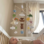 Noah’s Ark Felt Baby Mobile, Handmade Biblical Nursery Crib Hanging, Rainbow and Cloud Christening Gift