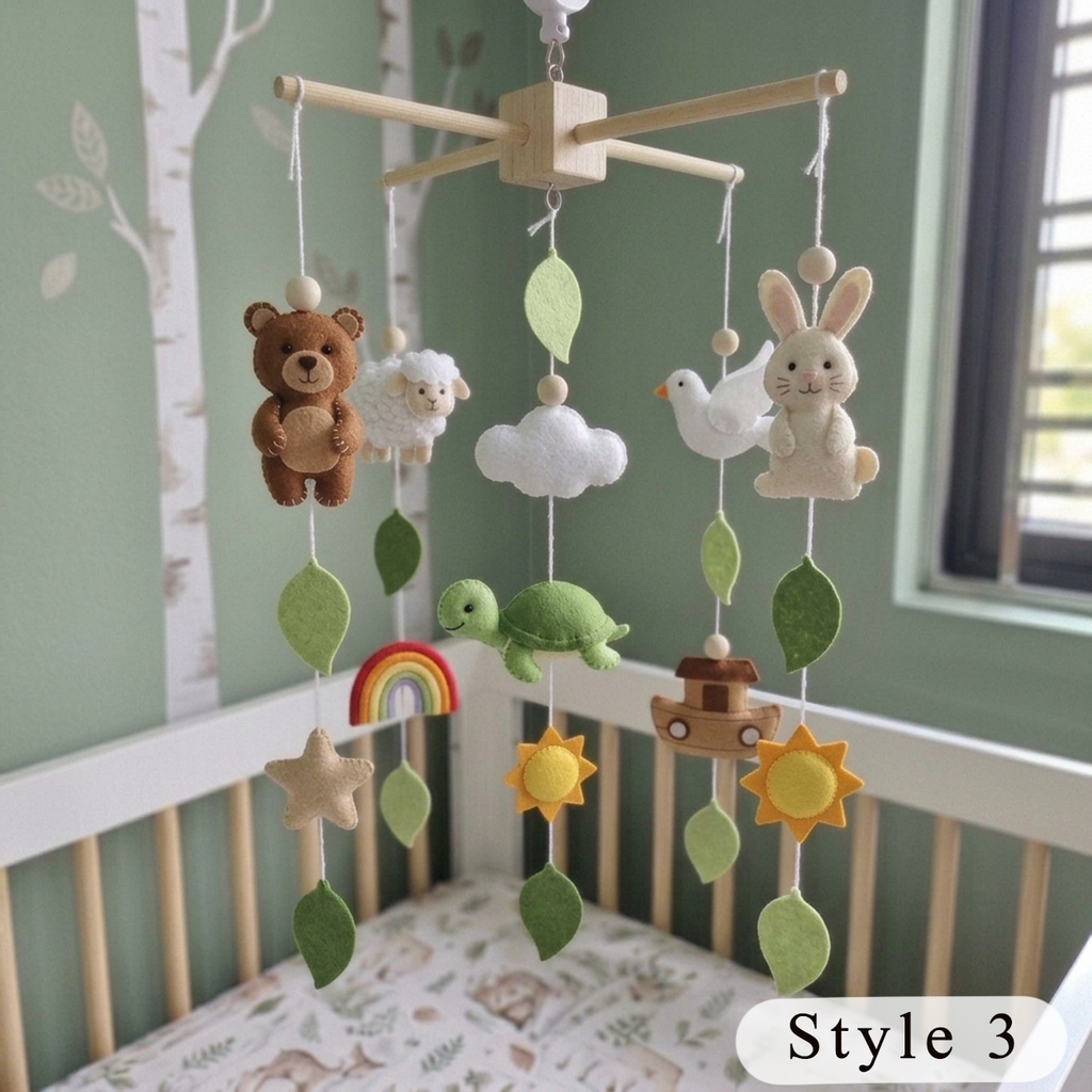 Noah’s Ark Felt Baby Mobile, Handmade Biblical Nursery Crib Hanging, Rainbow and Cloud Christening Gift