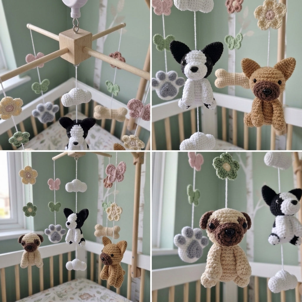 Crochet Nursery Mobile with Flowers and Butterflies, Handmade Crib Hanging Decor, Amigurumi Baby Room Gift