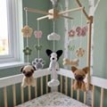 Crochet Nursery Mobile with Flowers and Butterflies, Handmade Crib Hanging Decor, Amigurumi Baby Room Gift