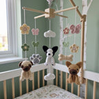 Crochet Nursery Mobile with Flowers and Butterflies, Handmade Crib Hanging Decor, Amigurumi Baby Room Gift