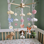 Pet Themed Crochet Crib Mobile, Floral Butterfly Nursery Hanging, Handmade Amigurumi Baby Room Decor