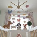 Pet Themed Crochet Crib Mobile, Floral Butterfly Nursery Hanging, Handmade Amigurumi Baby Room Decor