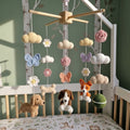 Pet Themed Crochet Crib Mobile, Floral Butterfly Nursery Hanging, Handmade Amigurumi Baby Room Decor