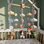 Pet Themed Crochet Crib Mobile, Floral Butterfly Nursery Hanging, Handmade Amigurumi Baby Room Decor