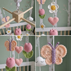 Blush Bloom Crochet Nursery Mobile, Handmade Tulip and Butterfly Crib Decor, Pastel Baby Shower Gift