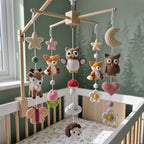 Whimsical Woodland Crochet Mobile, Handmade Crib Hanging Decor, Amigurumi Nursery Accent, Newborn Baby Gift