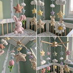 Pastel Bunny Baby Mobile, Handmade Crochet Nursery Decor with Stars and Clouds, Crib Hanging Shower Gift