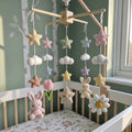 Pastel Bunny Baby Mobile, Handmade Crochet Nursery Decor with Stars and Clouds, Crib Hanging Shower Gift