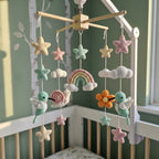 Rainbow Hummingbird Crochet Baby Mobile, Handmade Crib Nursery Decor with Stars and Clouds, Baby Shower Gift