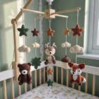 Autumn Woodland Nursery Mobile, Handmade Crochet Crib Hanging with Forest Leaves and Stars, Neutral Newborn Gift