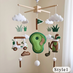 Little Golfer Felt Baby Mobile, Handmade Golf Nursery Crib Hanging with Cart, Clubs, Putting Green and Flag