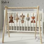 Handmade Custom Woodland Baby Gym | Personalized Wooden Play Gym with Crochet Forest Theme Toys | Neutral Nursery Decor