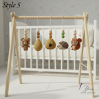 Handmade Custom Woodland Baby Gym | Personalized Wooden Play Gym with Crochet Forest Theme Toys | Neutral Nursery Decor