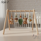 Handmade Custom Woodland Baby Gym | Personalized Wooden Play Gym with Crochet Forest Theme Toys | Neutral Nursery Decor