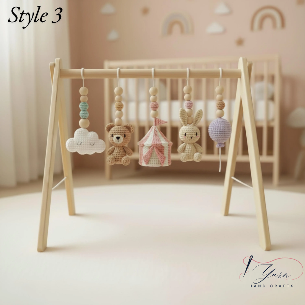 Handmade Crochet Baby Play Gym, Montessori Wooden Baby Gym, Safari Circus Hanging Toys, Neutral Nursery Decor, Baby Shower Gift