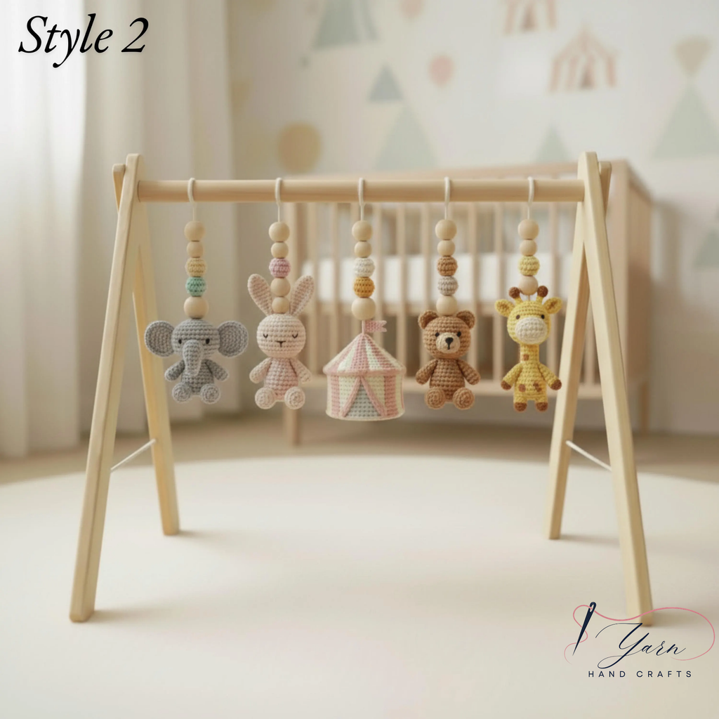 Handmade Crochet Baby Play Gym, Montessori Wooden Baby Gym, Safari Circus Hanging Toys, Neutral Nursery Decor, Baby Shower Gift