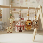 Handmade Crochet Baby Play Gym, Montessori Wooden Baby Gym, Safari Circus Hanging Toys, Neutral Nursery Decor, Baby Shower Gift