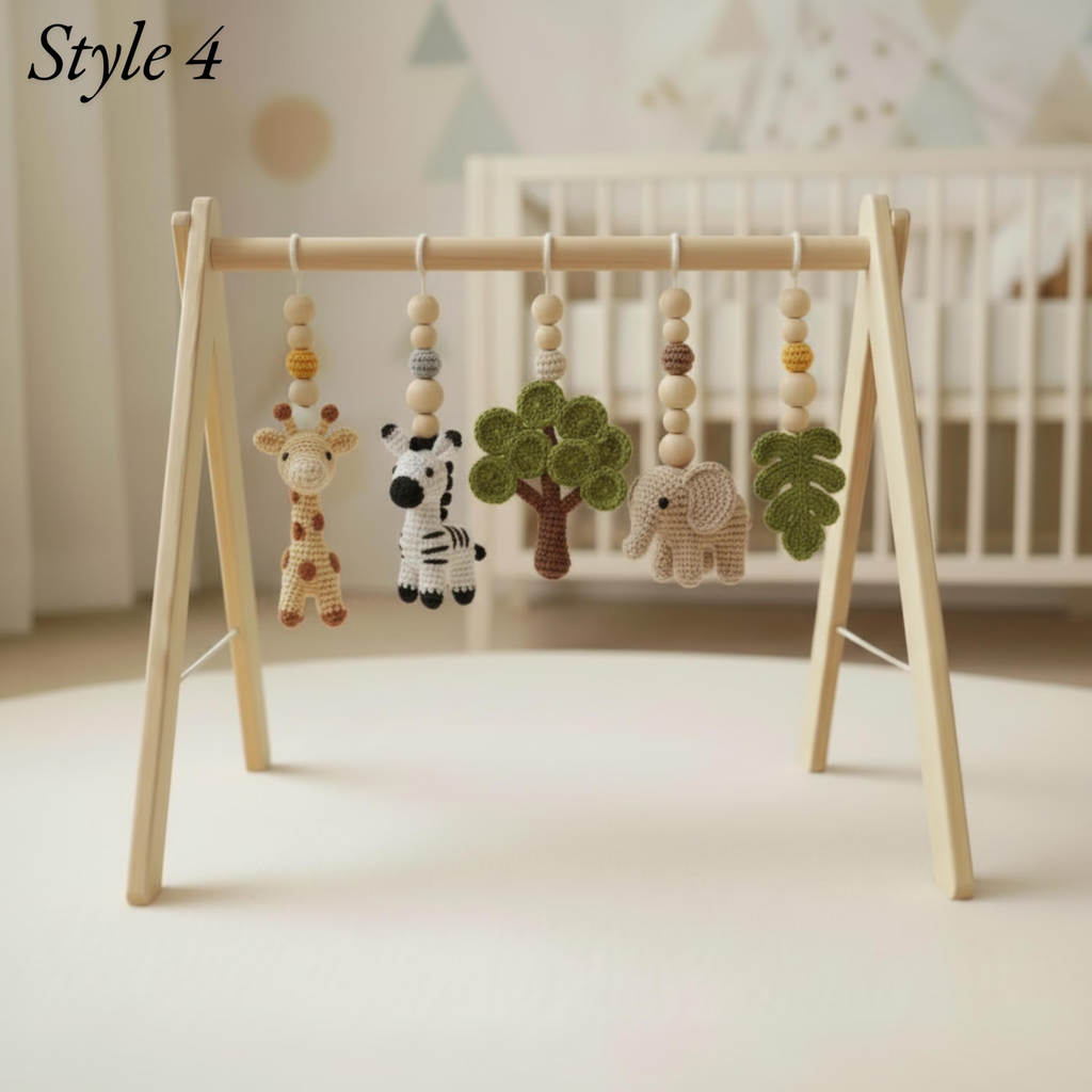 Safari Baby Gym Wooden Play Gym with Crochet Animals | Montessori Baby Activity Gym | Jungle Nursery Decor | Baby Shower Gift