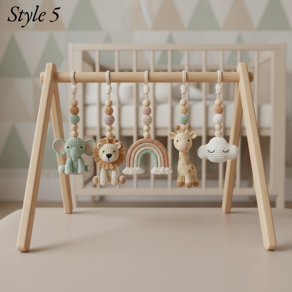 Rainbow Safari Baby Gym | Handmade Wooden Baby Play Gym with Crochet Jungle Animals | Montessori Activity Gym | Neutral Nursery Decor Gift