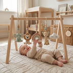 Rainbow Safari Baby Gym | Handmade Wooden Baby Play Gym with Crochet Jungle Animals | Montessori Activity Gym | Neutral Nursery Decor Gift