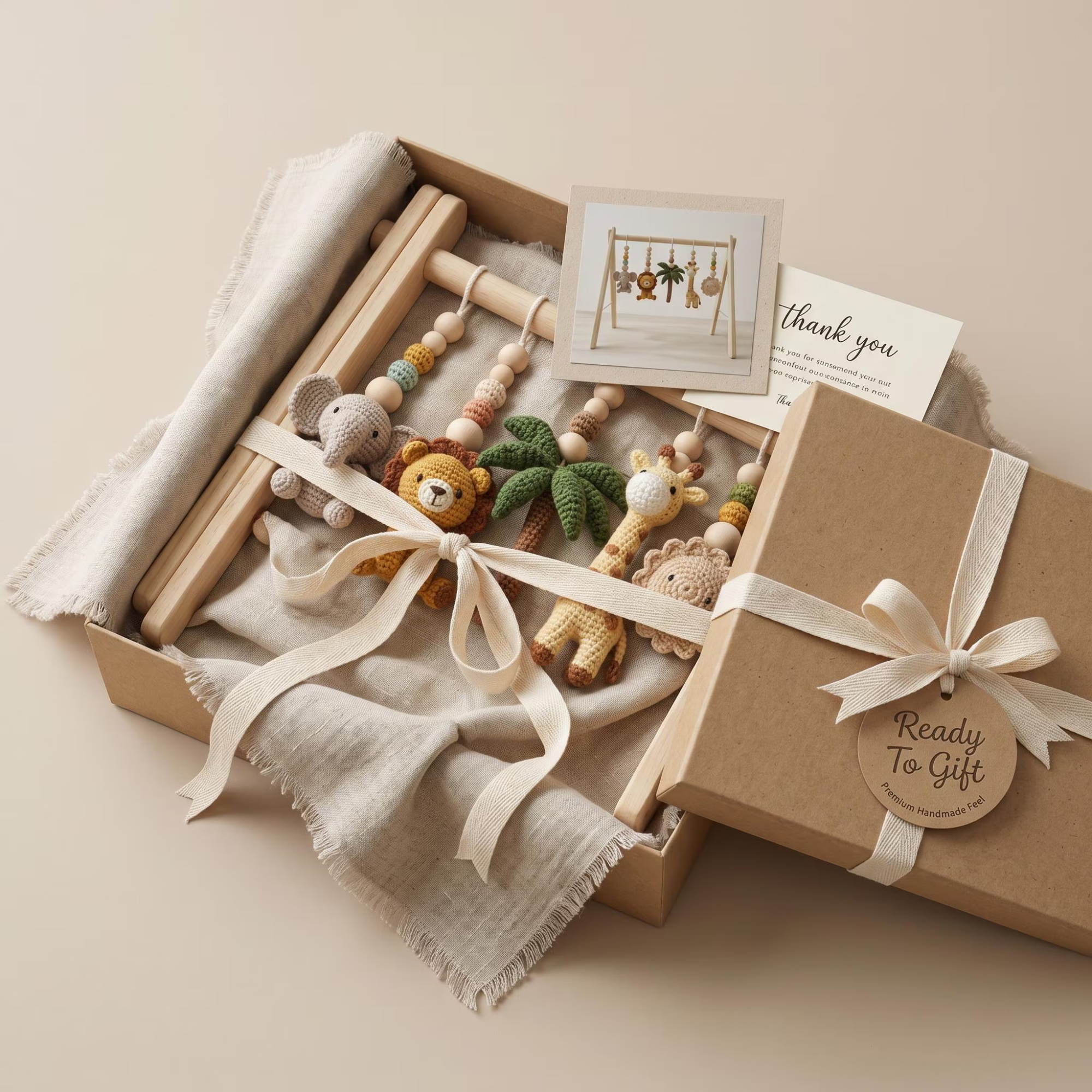 Rainbow Safari Baby Gym | Handmade Wooden Baby Play Gym with Crochet Jungle Animals | Montessori Activity Gym | Neutral Nursery Decor Gift