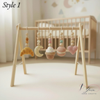 Handmade Crochet Baby Play Gym, Custom Wooden Montessori Baby Gym, Sweet Dessert Hanging Toys, Neutral Nursery Decor, Baby Shower Gift