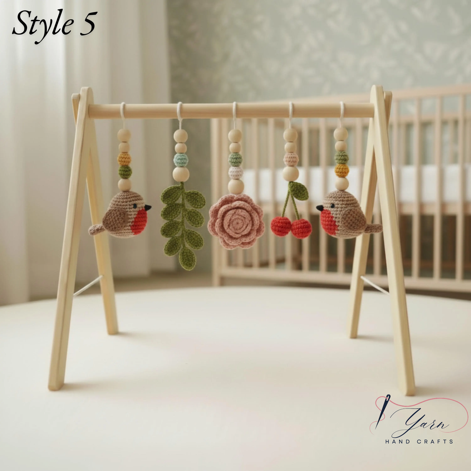 Handmade Crochet Bird Baby Play Gym, Custom Wooden Montessori Baby Gym Toys, Nursery Decor, Baby Activity Gym, Neutral Baby Shower Gift