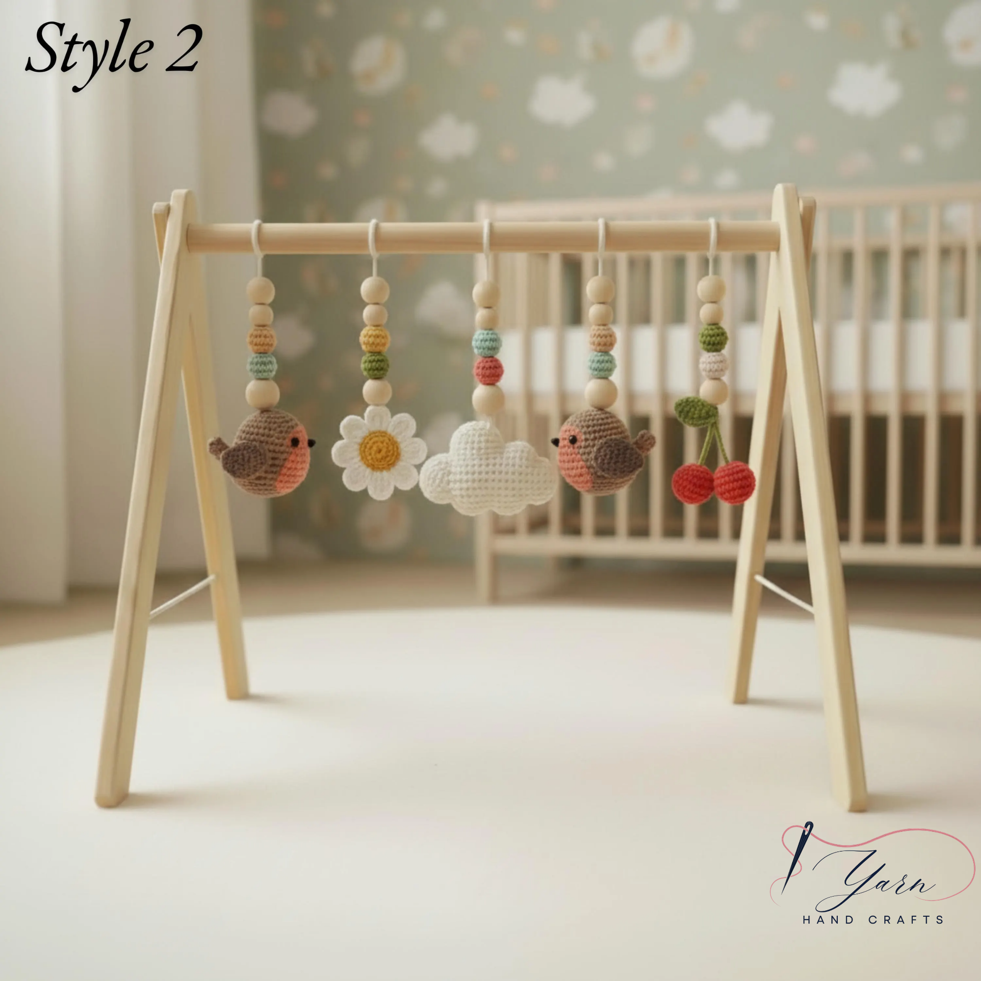 Handmade Crochet Bird Baby Play Gym, Custom Wooden Montessori Baby Gym Toys, Nursery Decor, Baby Activity Gym, Neutral Baby Shower Gift