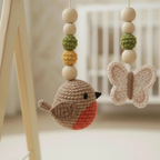 Handmade Crochet Bird Baby Play Gym, Custom Wooden Montessori Baby Gym Toys, Nursery Decor, Baby Activity Gym, Neutral Baby Shower Gift