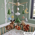 Camping Woodland Felt Baby Mobile, Handmade Forest Crib Hanging with Tent, Moon and Stars, Neutral Nursery Gift