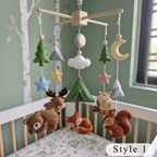 Camping Woodland Felt Baby Mobile, Handmade Forest Crib Hanging with Tent, Moon and Stars, Neutral Nursery Gift