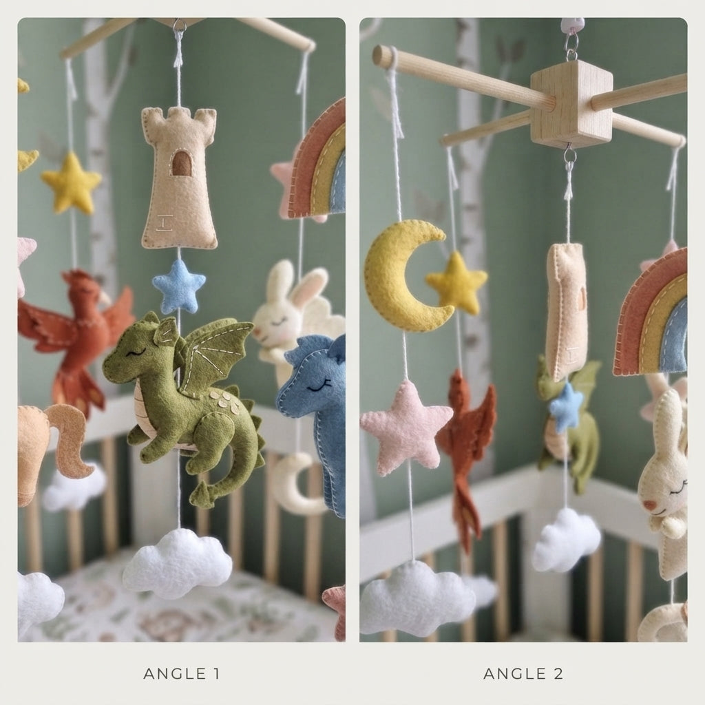 Enchanted Fairytale Felt Nursery Mobile, Handmade Crib Hanging Decor, Magical Newborn and Baby Shower Gift