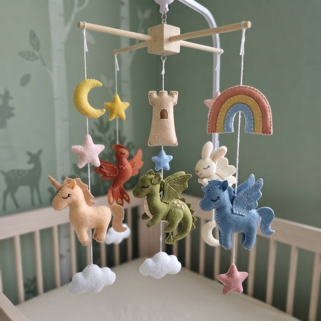 Enchanted Fairytale Felt Nursery Mobile, Handmade Crib Hanging Decor, Magical Newborn and Baby Shower Gift
