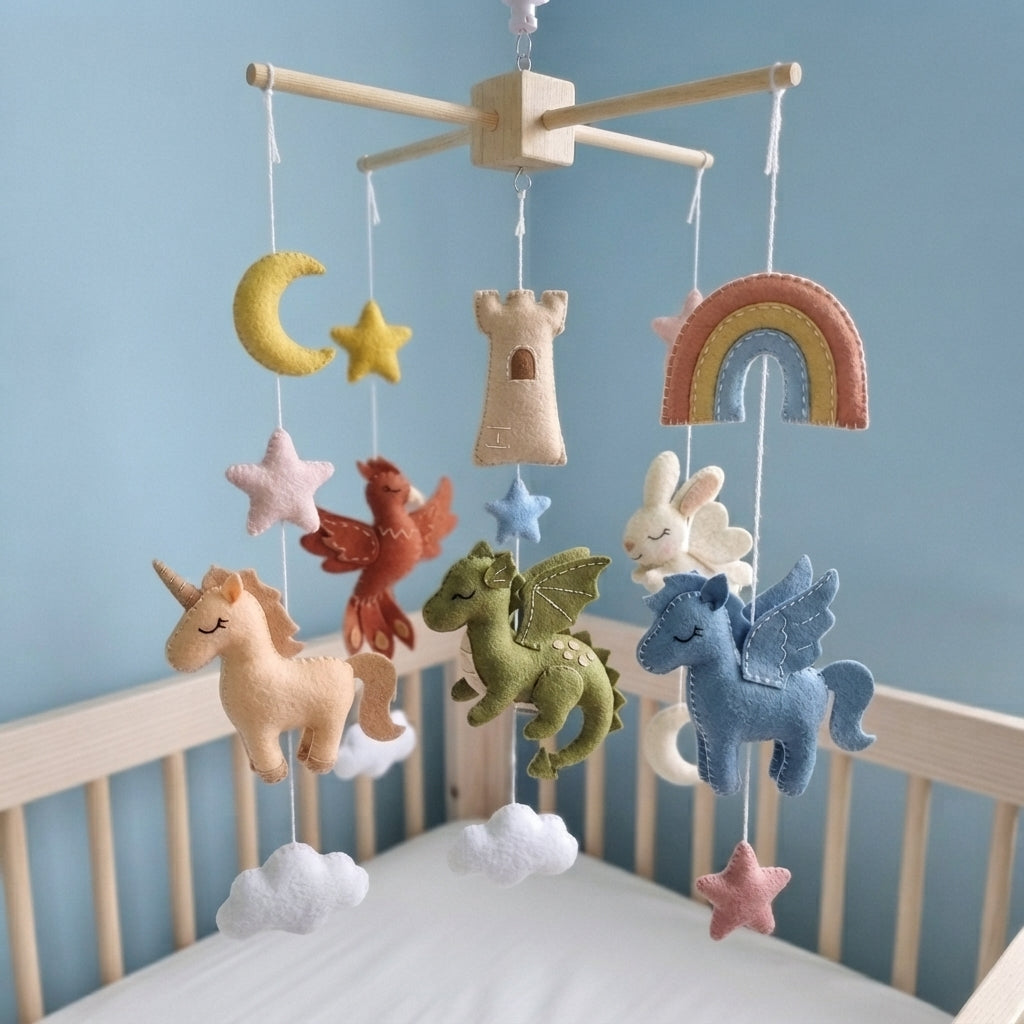 Enchanted Fairytale Felt Nursery Mobile, Handmade Crib Hanging Decor, Magical Newborn and Baby Shower Gift