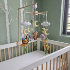 Sleepy Safari Felt Baby Mobile, Handmade Jungle Crib Hanging Decor, Moon and Cloud Nursery Gift