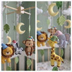Sleepy Safari Felt Baby Mobile, Handmade Jungle Crib Hanging Decor, Moon and Cloud Nursery Gift