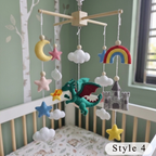 Fantasy Dragon Baby Mobile, Handmade Felt Crib Hanging with Castle, Rainbow, Moon and Stars, Magical Nursery Decor