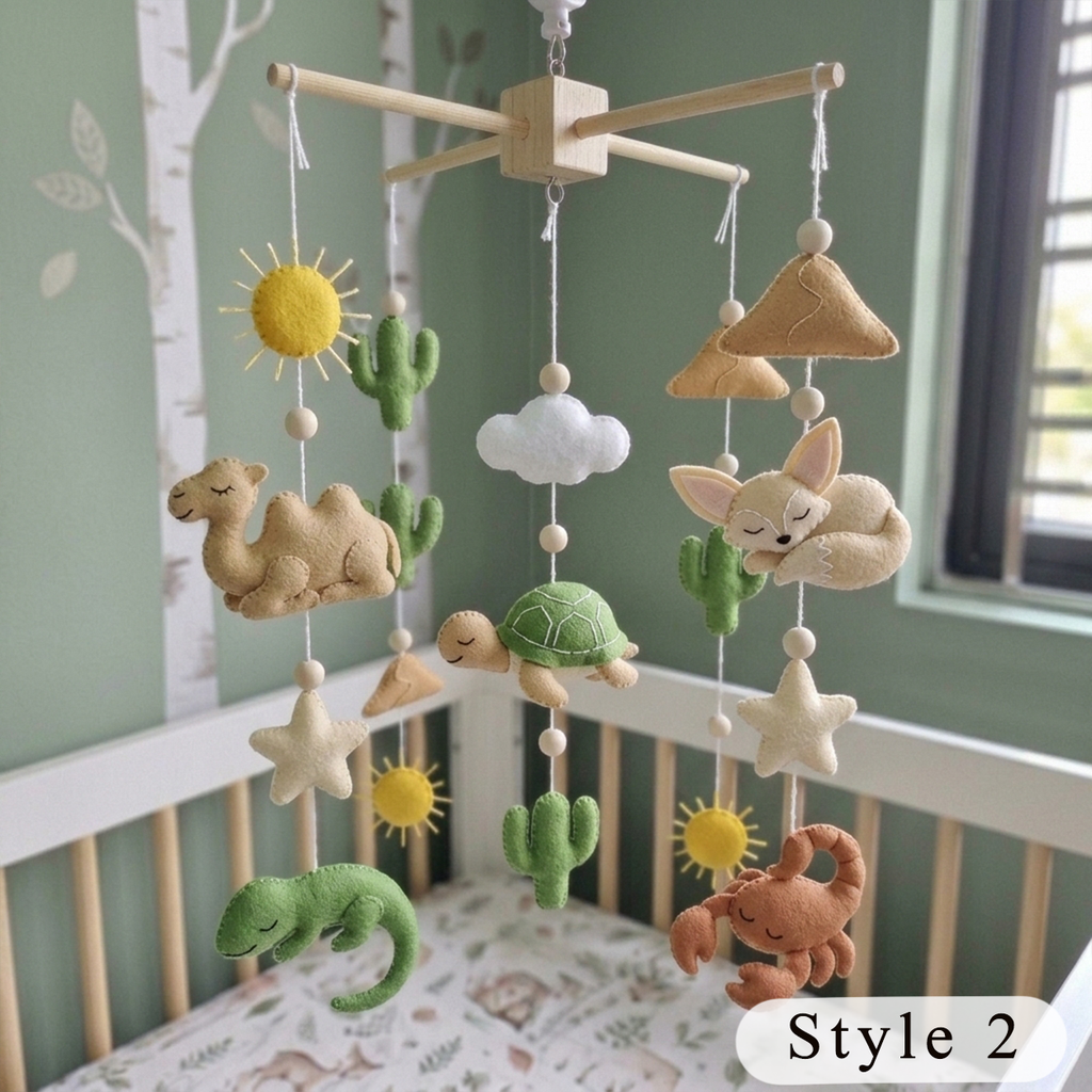 Desert Adventure Felt Crib Mobile, Handmade Boho Nursery Hanging with Cactus, Sun and Stars, Baby Shower Gift