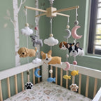 Sleepy Pet Felt Nursery Mobile, Handmade Crib Hanging with Moons, Clouds and Paw Prints, Newborn Baby Gift