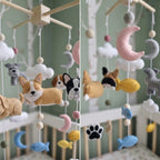 Sleepy Pet Felt Nursery Mobile, Handmade Crib Hanging with Moons, Clouds and Paw Prints, Newborn Baby Gift