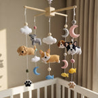 Sleepy Pet Felt Nursery Mobile, Handmade Crib Hanging with Moons, Clouds and Paw Prints, Newborn Baby Gift