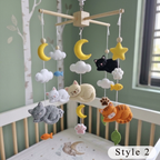 Dreamy Cat Felt Crib Mobile, Handmade Nursery Hanging with Moons, Clouds, Paw Prints and Fish, Baby Shower Gift