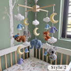 Bedtime Friends Felt Crib Mobile, Sleeping Woodland Nursery Decor with Moon and Clouds, Handmade Newborn Gift