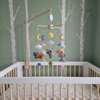 Bedtime Friends Felt Crib Mobile, Sleeping Woodland Nursery Decor with Moon and Clouds, Handmade Newborn Gift